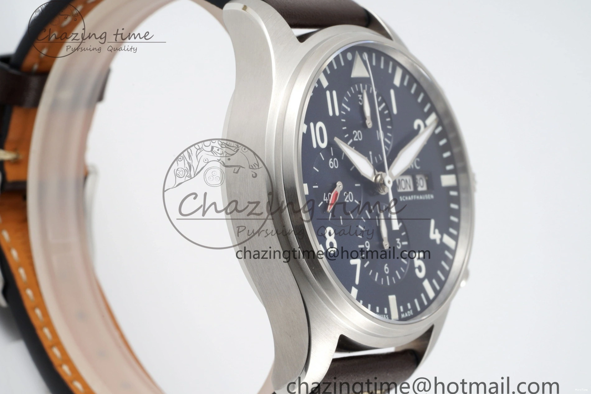 MIROTIME 0407 Pilot Chrono SS AZF 1:1 Best Edition Blue Dial on Brown Leather Strap A TimelessDesign 7060